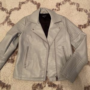 Light Blue Faux Leather Jacket